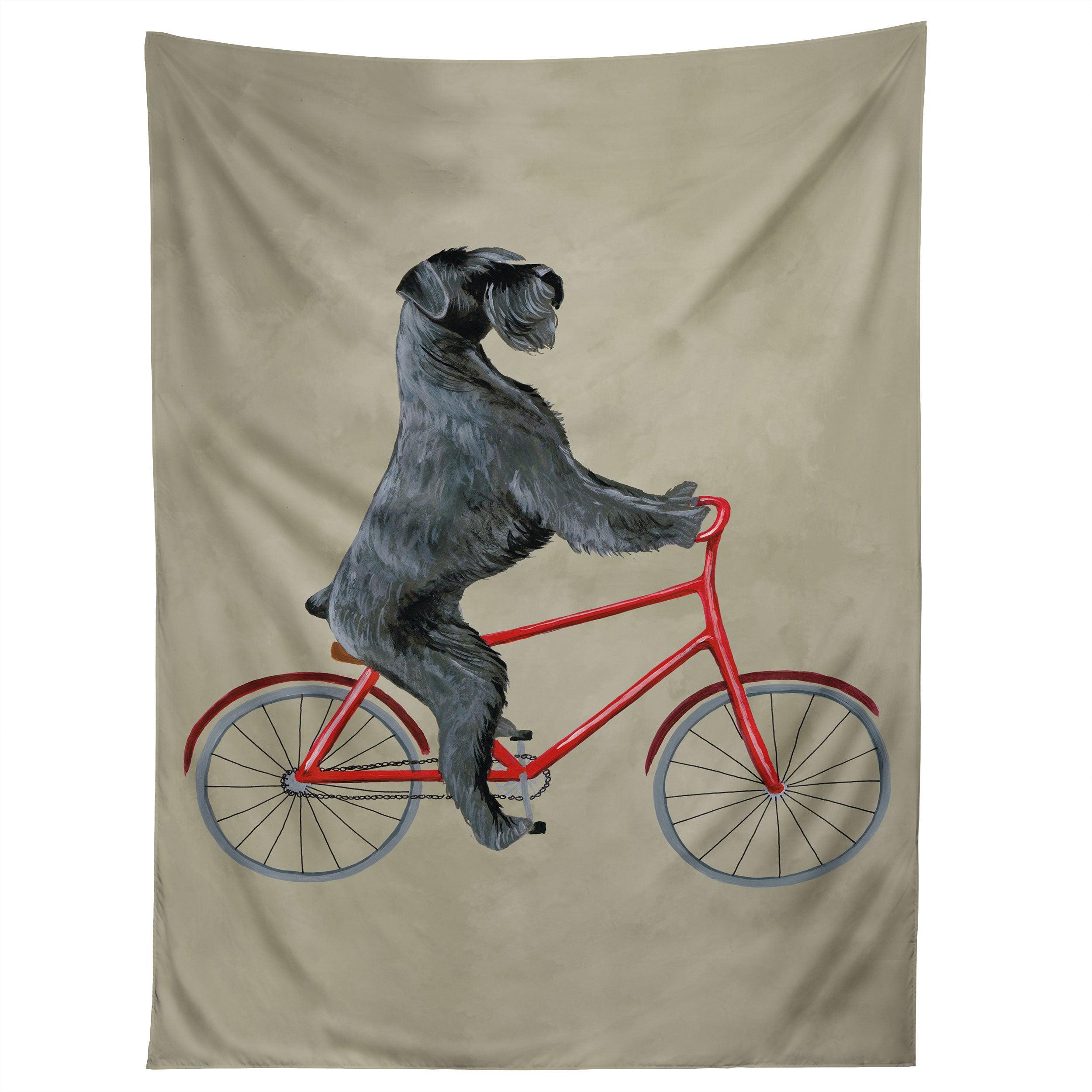 GIANT SCHNAUZER ON BICYCLE tapestry 75x100