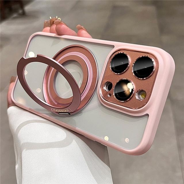 For iPhone 16 Pro Max Luxury Rotating Stand Magsafe Magnetic Holder Phone Case For iPhone 13 14 15 16 Plus Lens Protective Cover