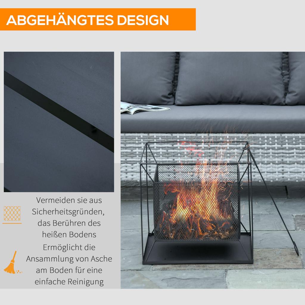 Fire Bowl Modern Fire Basket Rectangular Fire Pit for Garden Camping BBQ Metal Black 45 X 45 X 43 Cm