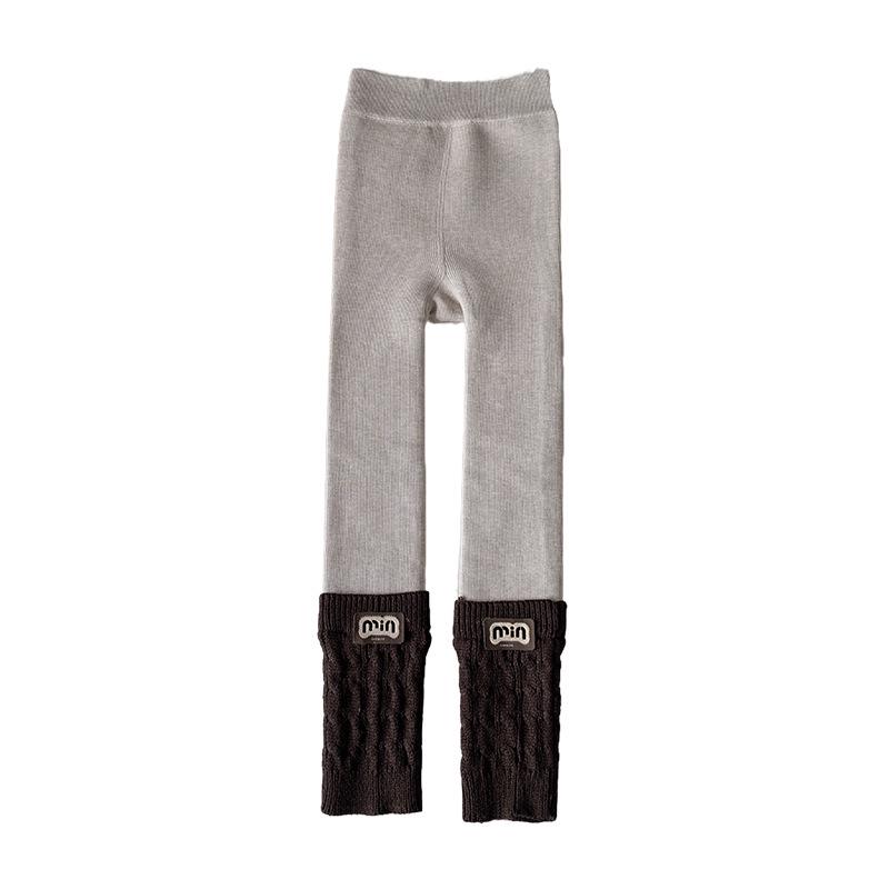 Girls' Autumn/Winter Fleece-Lined Stripe Leggings - Thick, Warm Nine-Point Pants