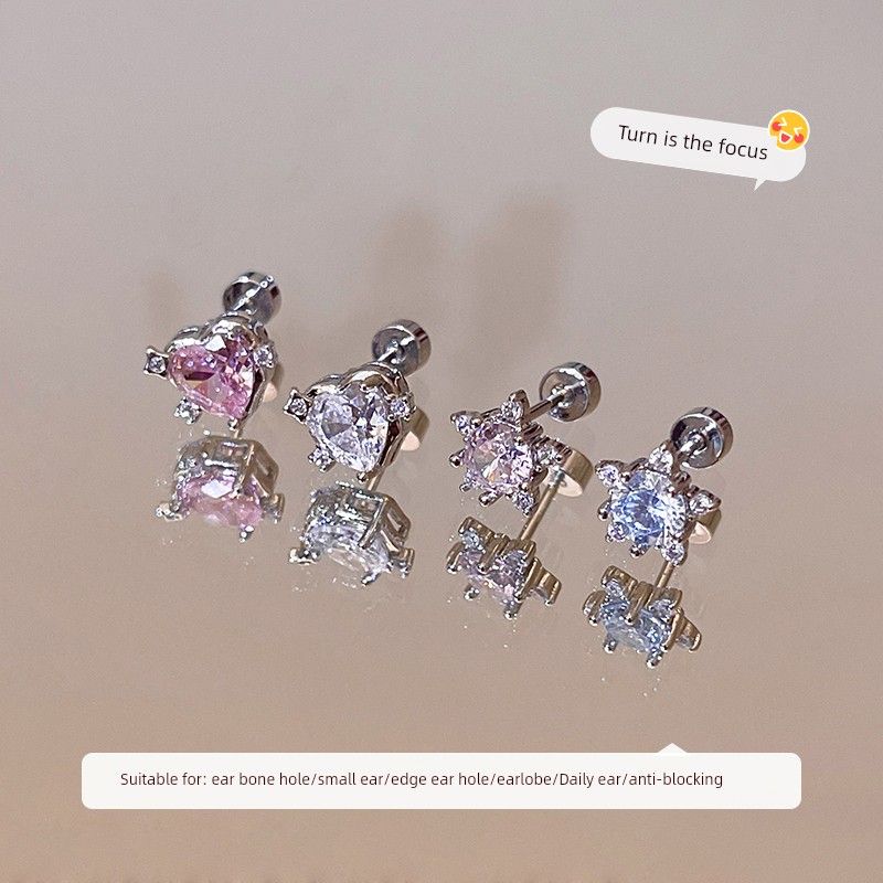 Ear-Caring Ear Bone Stud Flash Zircon Delicate Earrings Female Fancy Titanium Steel Sleep No Need to Take off Earrings Delicate Earrings