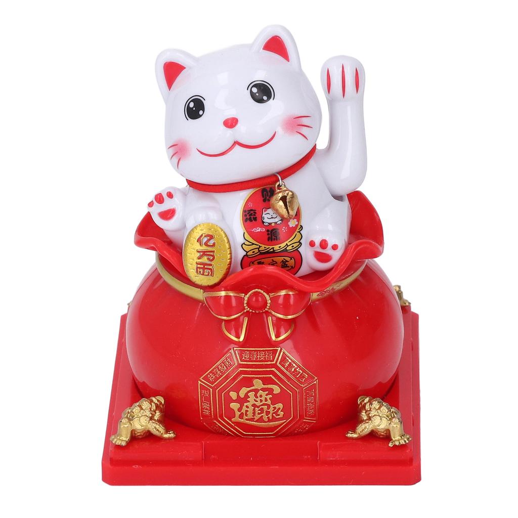 Cat Statue Automatic Waving Arm Solar Powered Wealth Welcoming   Cat for Present Cash Register Home Decoration