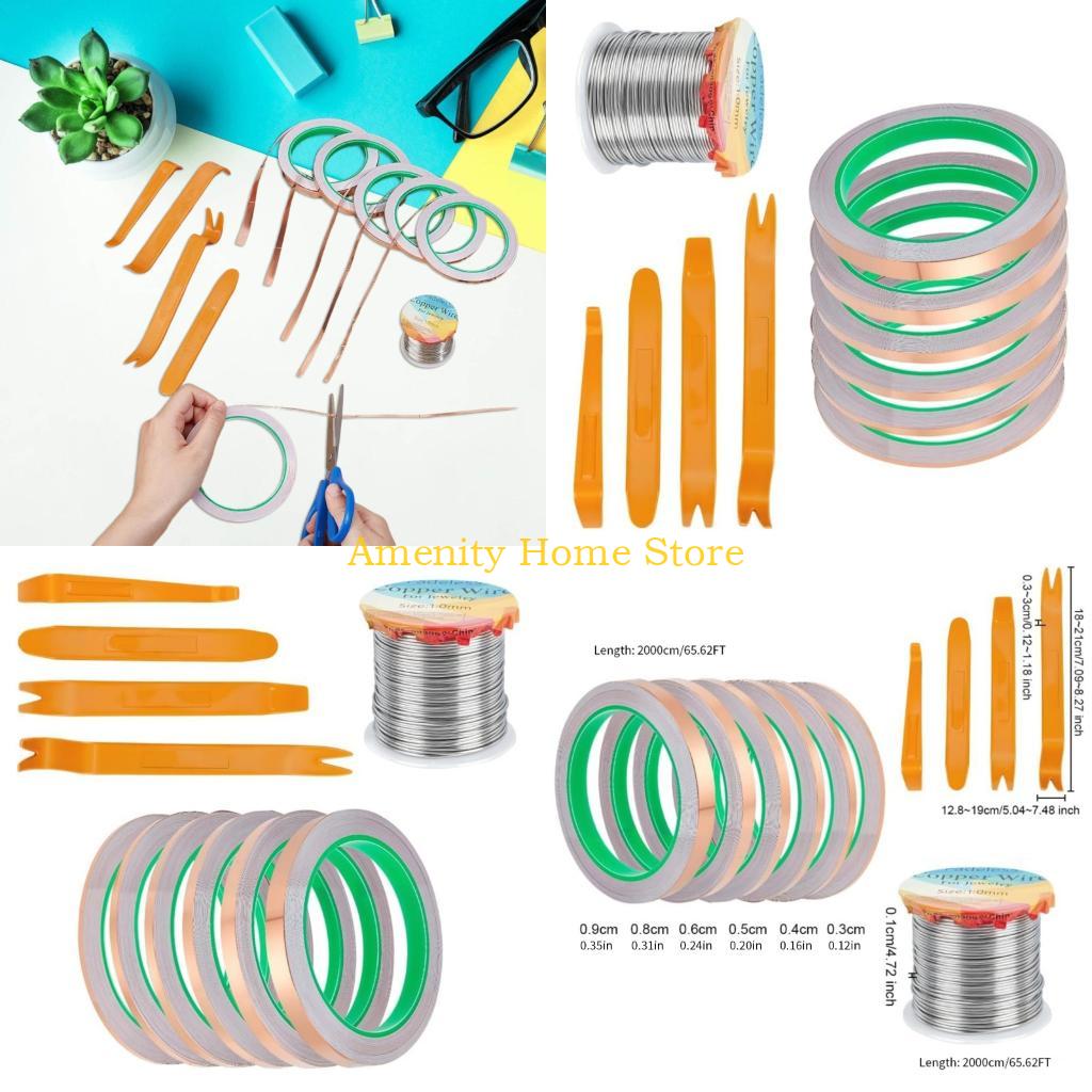 

F26C Stained Glass Crafting Supplies 6Rolls Copper Foil Tape And 65.62ft Long Solder Roll For Stained Glass Window Crafting CN