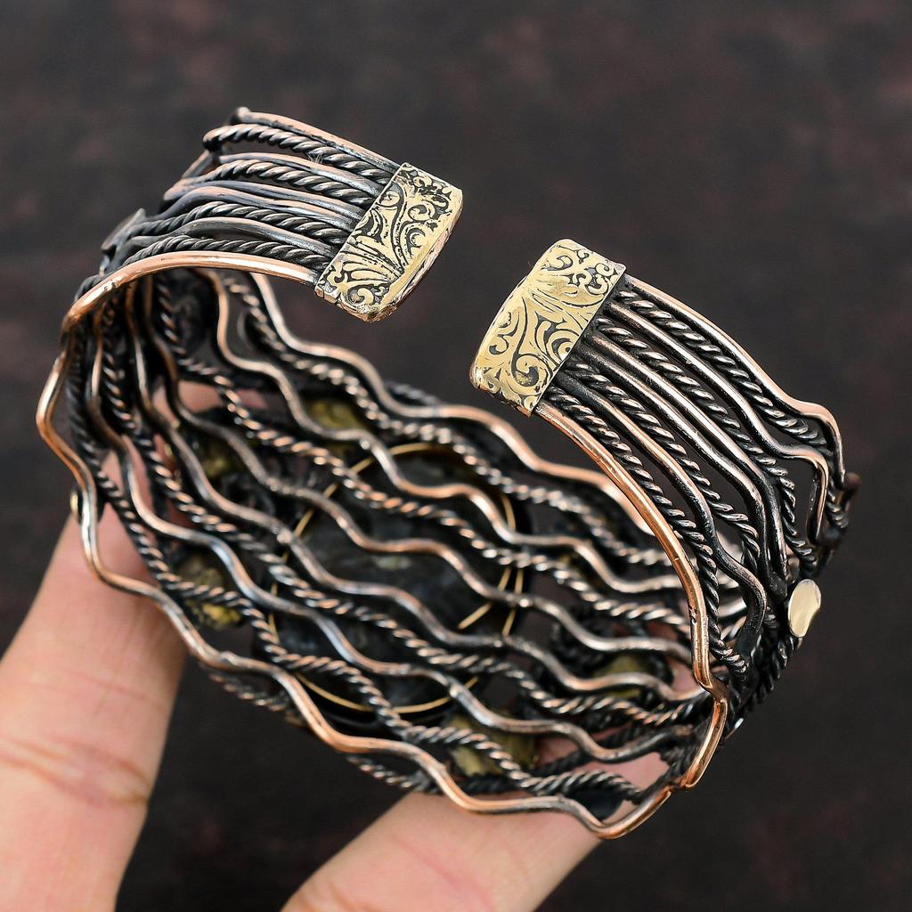 Larvikite Bangle Copper Wire Wrapped Cuff Bracelet Gemstone Bangle Handmade Unique Bracelet Adjustable Cuff Bracelet Copper Jewelry For Gift