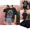 Damen Mädchen Lustiges Kurzarm Mond Katze Print Punk Gothic Lässiges Oberteil Bluse