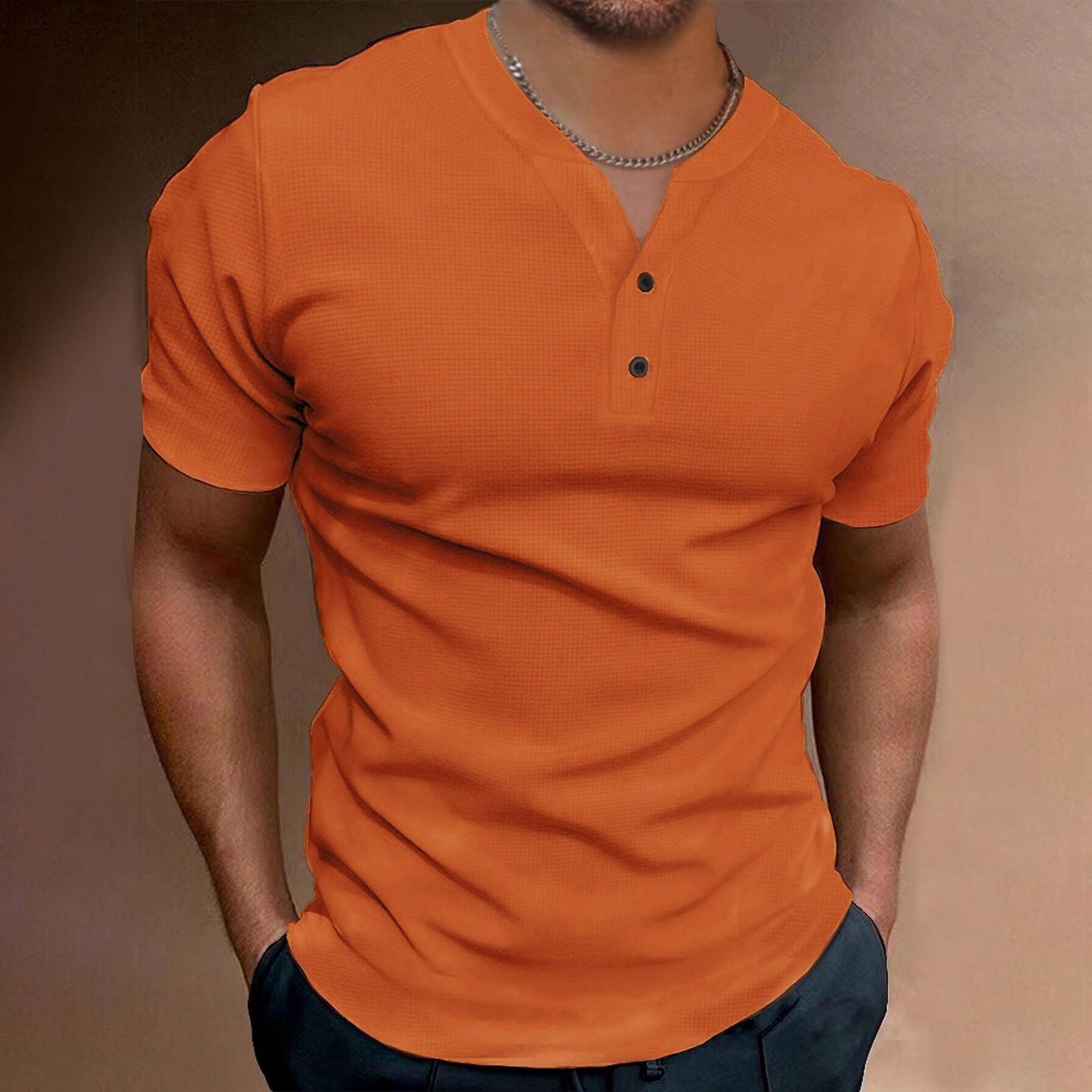 

Men s Color V-Neck Button Tops Men s Sports Short Sleeve Shirt XXL оранжевый