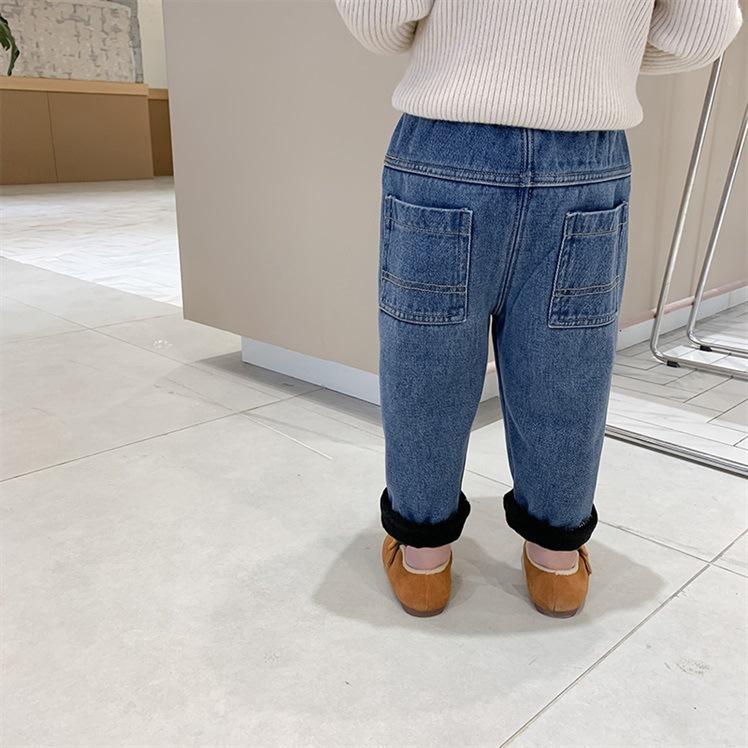 Children's Plush Thickened Jeans Winter Pants Korean Boys' Foreign Style Warm Baby Casual Pants Toddler Girl Jeans Kids Outfit