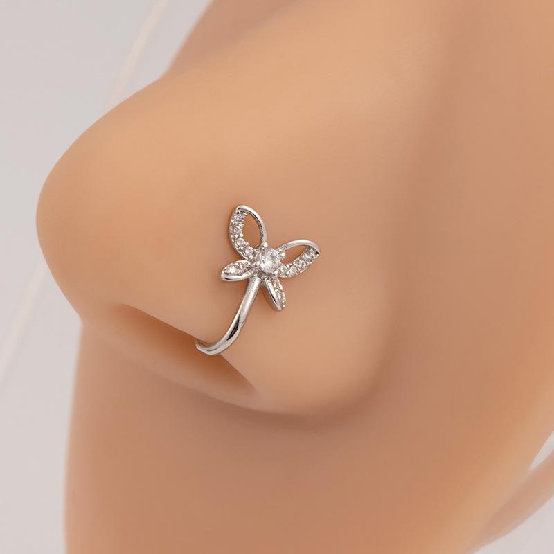 No Perforation Nose Ring Simple Gold Silver U-Shaped Nose Clip Butterfly Love Snowflake Diamond Nose Decoration Cartilage Clip
