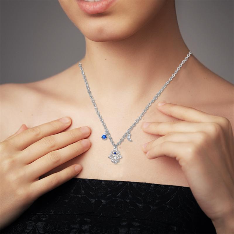 New Sterling copper Moon Protective Hand Pendant Chain Necklace 925 copper Charm Necklace for Women Fine Zircon Gift