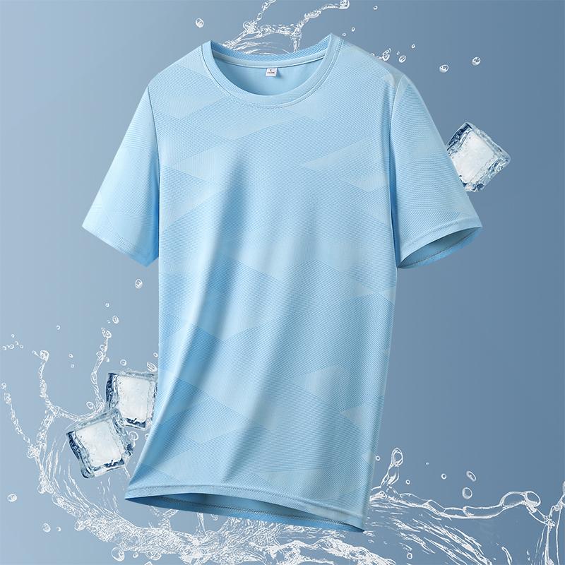 Camouflage Ice Silk Short-sleeved T-shirt Men's Thin Loose Quick-drying T-shirt Running Sports Elastic Men's Top Large Size