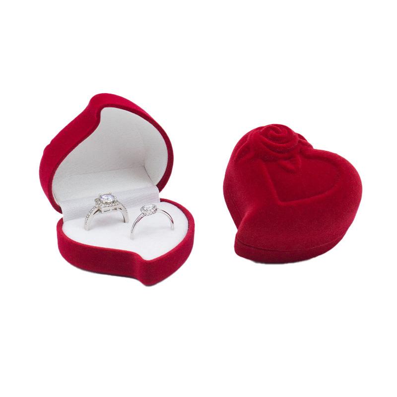 Luxury Heart-Shaped Wedding Ring Box Jewelry Display Storage Box Engagement Rose Flower Design Ring Box Couple Gifts Box