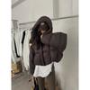 Women's Puff Kenbo Short Cotton Jacket - Winter 2025, American Style, Coffee Color, Hooded.