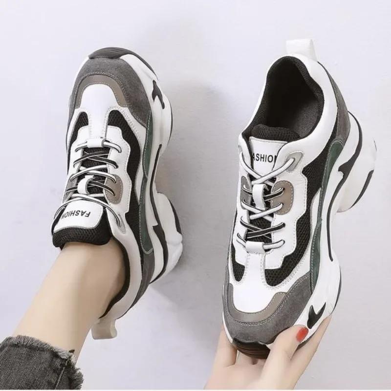 Fashion 9CM Fashion Mixed Colors Spring Casual Sneakers Women Height Increasing Breathable Air Mesh Shoes Ladies Chunky Platform Shoes