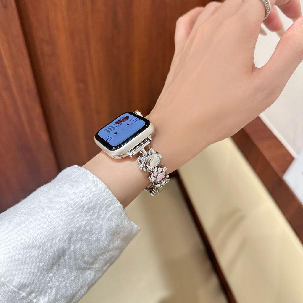 Compatible Apple Watch Band Cat Design Metal Bracelet iWatch SE Series 10 Women