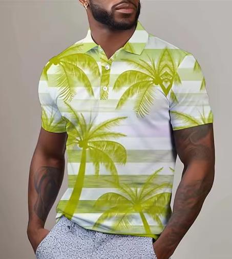Men s Tropical Leaf Printed Polo Shirt 3D Printed Hawaiian Shirt Street Summer Clothing Short Sleeve Casual Polo Shirt S
