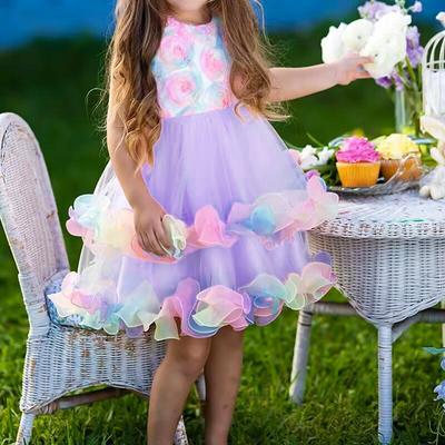 Colorful Cake Puffy Evening Dress for Girls – Princess One-Year-Old's Special Occasion Dress