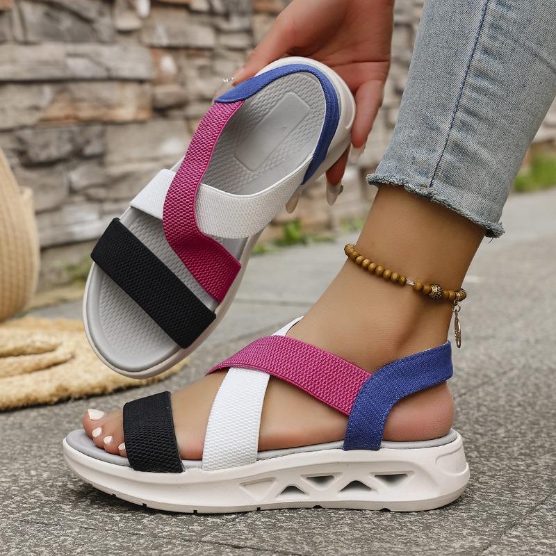 Dámské sandály s elastickým páskem a otevřenou špičkou, s měkkou podrážkou, ležérní letní obuv