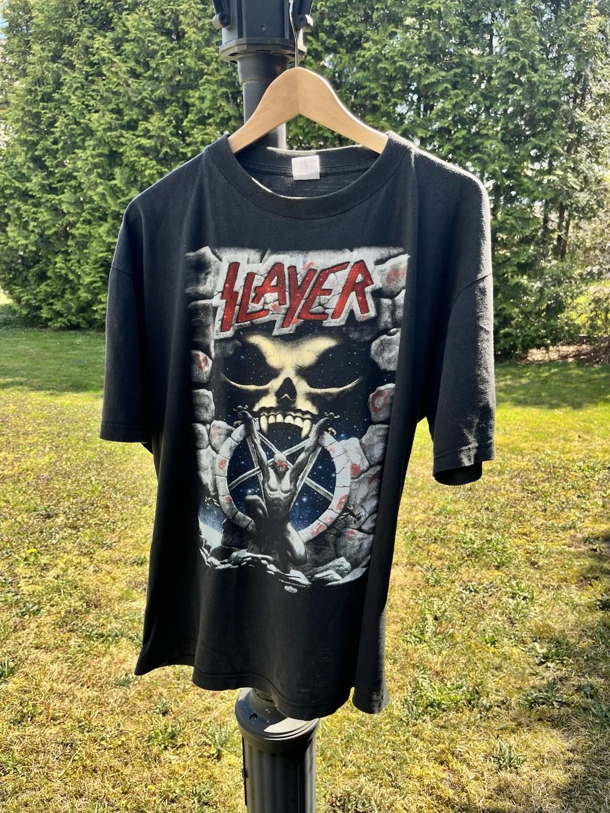 Vintage 90s Slayer Metal T-Shirt Live Intrusion 1995 Divine Intervention XL Unisex T-Shirt M
