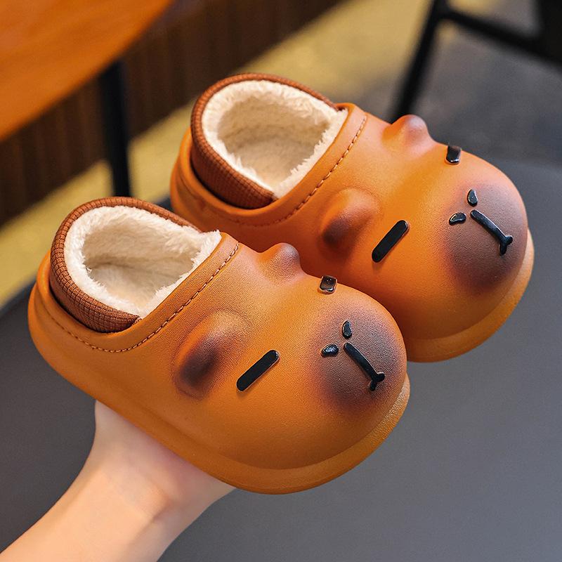 

Capybara Children Cotton Shoes Cute Winter New Outdoor Slippers Warm Comfortable Indoor Cartoon Plush Floor Home Slippers 38-39