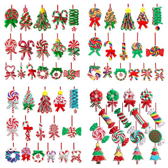 Christmas Gift Decorations 16 Pcs Lollipop Ornaments, Red Green Striped Peppermint Swirl Candy Cane Wooden Tree Pendants Hanging Decoration, Colorful