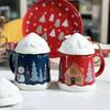 2024 Tasse en Céramique de Noël Mignonne Tasse Cadeau de Noël Tasse à Eau Domestique Tasse de Bureau avec Couvercle