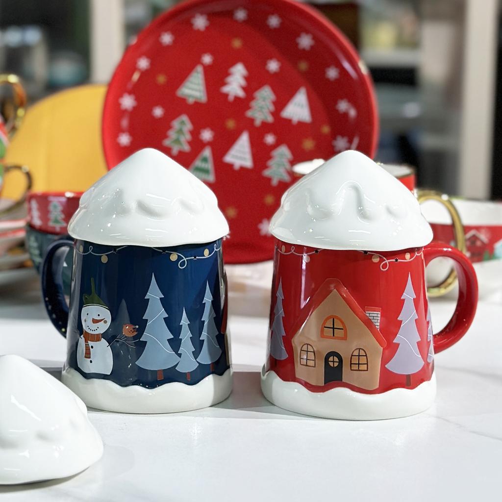 2024 Tasse en Céramique de Noël Mignonne Tasse Cadeau de Noël Tasse à Eau Domestique Tasse de Bureau avec Couvercle