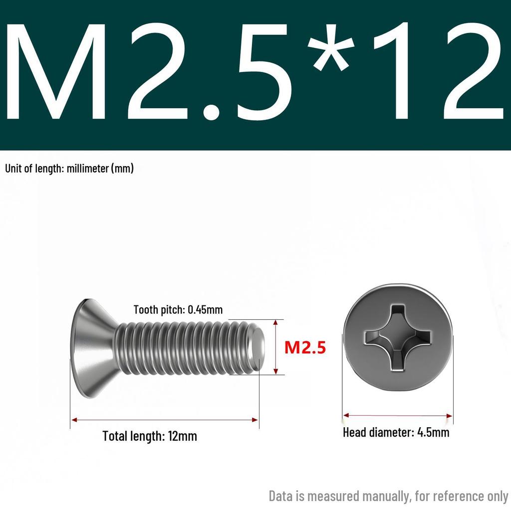 201 Stainless Steel Countersunk Phillips Head Screw: Flat Head Bolt M2-M8