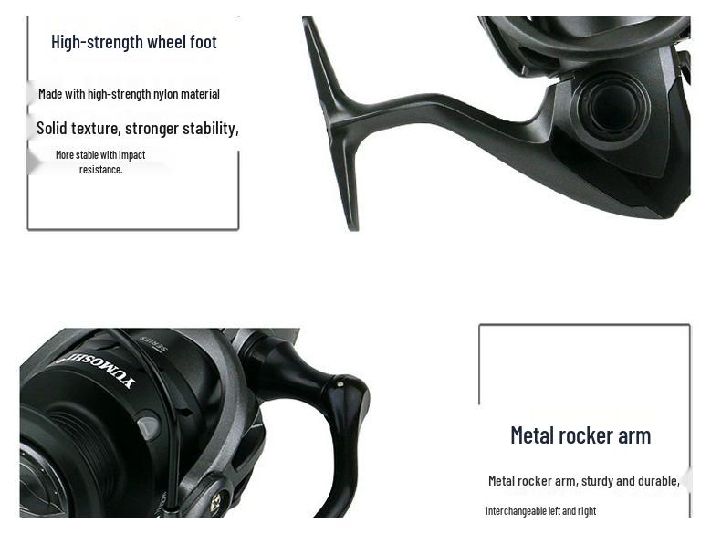 YUMOSHI Metal Spool Spinning Reel for Raft, Sea, Rock Fishing, and Lure Fishing with Metal Handle.