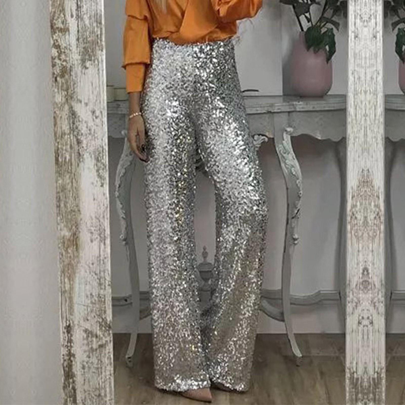

Брюки для женщин, нарядные повседневные брюки с высокой талией, эластичные брюки, модные летние брюки XL серебряный