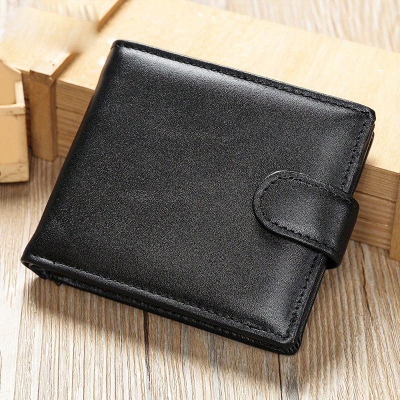 Business Large Capacity Men's Wallet Buckle Multifunctional Change Bag Double Fold Retro Leather Wallet Men