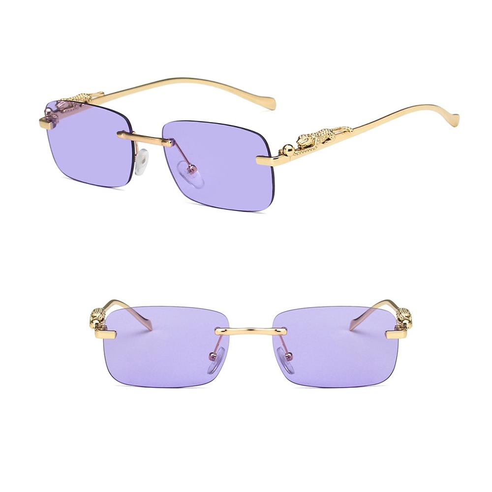 Rimless Rectangle Sunglasses Retro Clear Ocean Lens Sun Glasses Cheetah Decoration Shades UV400 Eyewear for Women Men