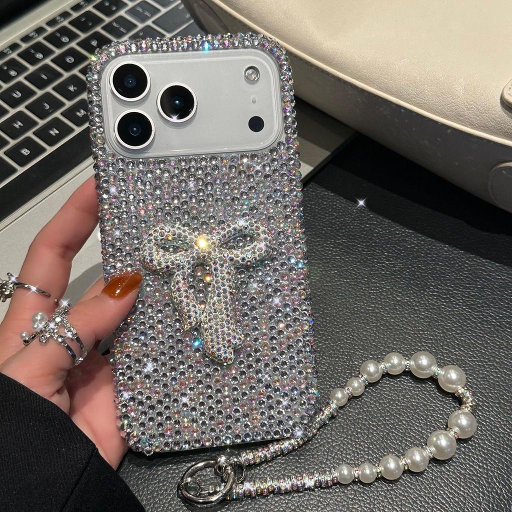 Luxury Diamond Bowknot iPhone Case with Lanyard for iPhone 11/12/13/16/17 Promax