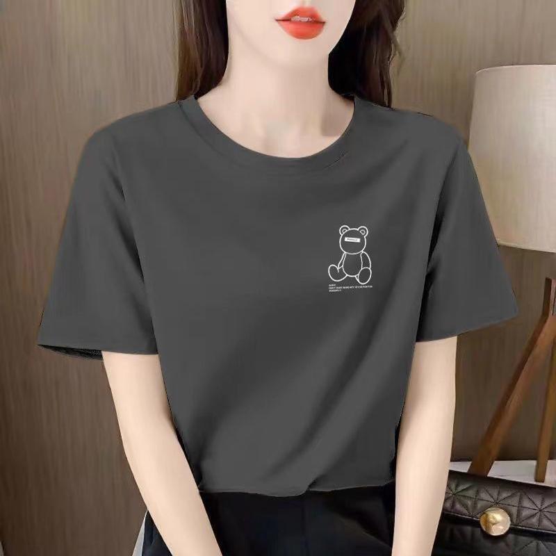 Women's Black Pure Cotton Plus Size Round Neck Short Sleeve T-shirt - 2025 Summer Versatile Loose Fit