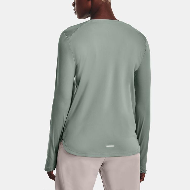 Under Armour Solid Color Crew Neck Pullover Training Long Sleeve T-Shirt Women Tops Slate-Green 1374535-781