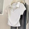 Damenmode, lässig, Sommer, Frühling, einfarbig, kurzärmelig, Polo-Ausschnitt, Blusen und Hemden
