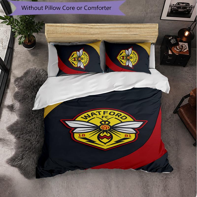 Watford Football 3 Piece Bedding Set Soft Duvet Cover Set with Pillowcases Printed Bedroom Decor Set for Home