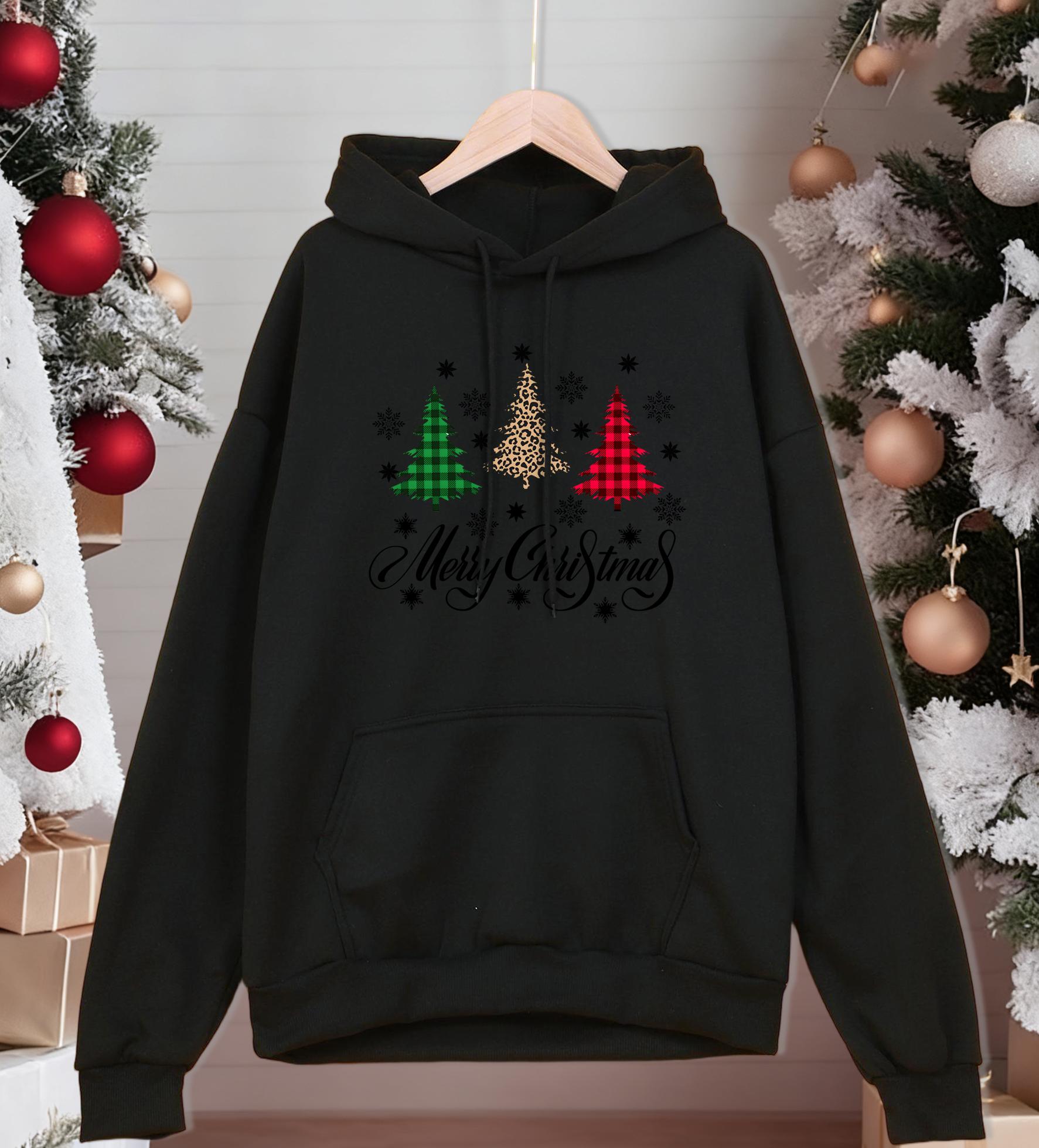 

Merry Christmas Plaid Trees Print Men Hoodies Autumn Street Pullover All-Match Casual Hoody Unisex Fleece Oversized Sportswear 3XL