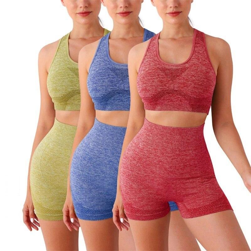 Ležérní Fitness Sportovní Ženy Vesta Crop Tops a šortky na jógu s vysokým pasem Dvoudílné sady Dámské jednoduché oblečení 30679