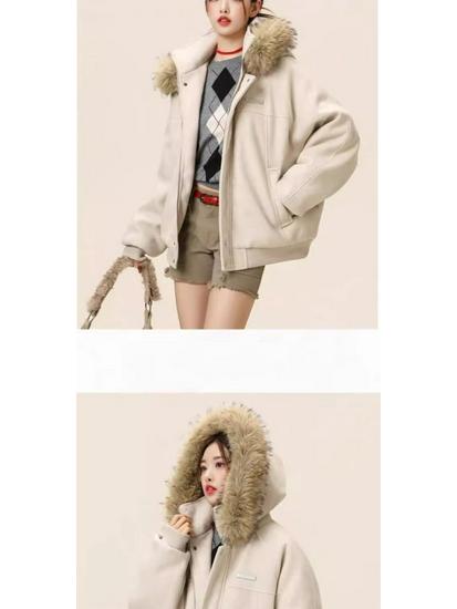 Men's Winter Wool Coat with Large Fur Collar - Mountain Eagle Hooded Heavyweight Jacket