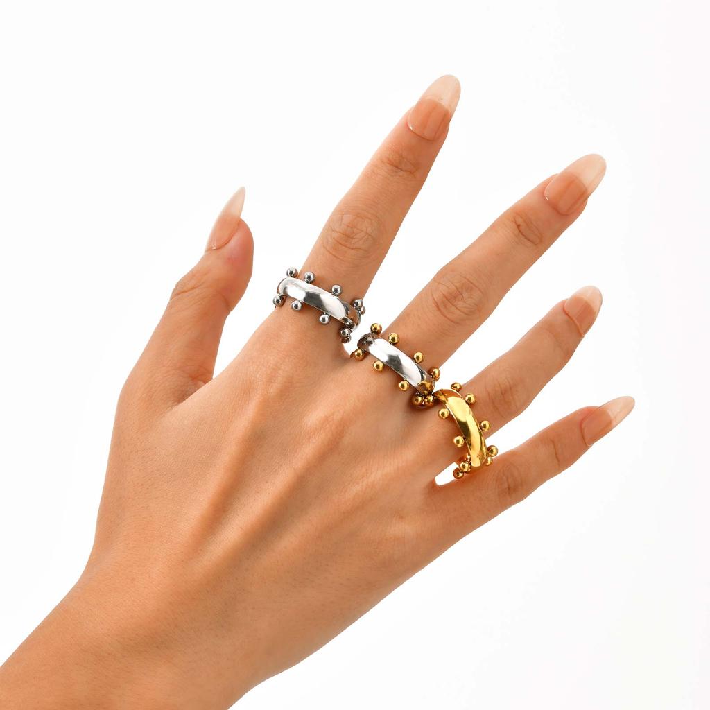Trendy Stainless Steel Mix Color Mini Ball Ring for Women, Vintage Gold Plated Finger Rings, Party Luxury Jewelry Gift