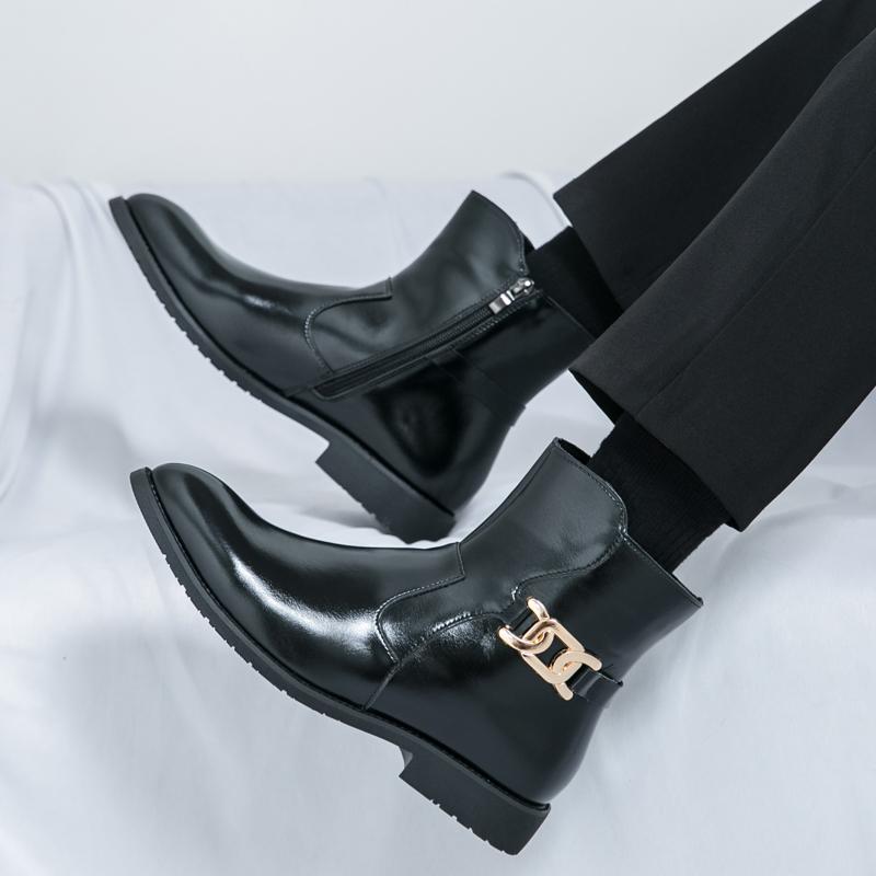 Mens Chelsea Boots Luxury for Men Motorcycle Boots Leather Classic Male Walking Boots Side Zipper Outdoor Men's Shoes