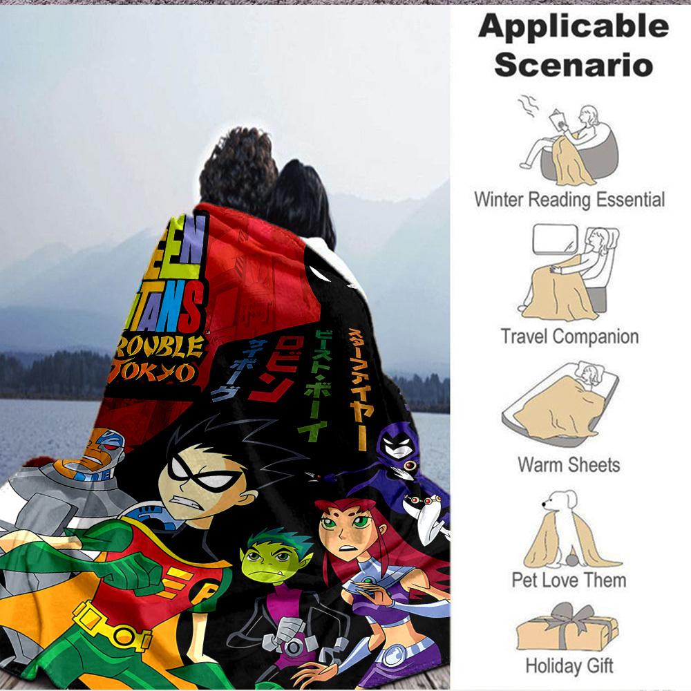 1pc Teen Titans Go! Flannel Throw Blanket - HD Printed Lightweight Soft Warm All-Season Blanket for Sofa, Bed, Travel, Camping 112