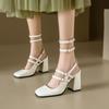 Summer Square Head Rear Empty High-heeled Sandals New Women's Roman Sandals Casual Patent Leather Large Size Shoes Waterproof Table Heel