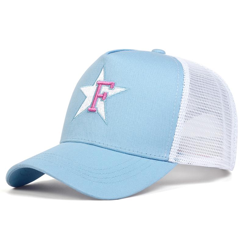 Unisex F-Buchstabe Pentagramm Stickerei Baseball Netzmützen Frühling und Sommer Outdoor Verstellbare Lässige Hüte Sonnenschutzmütze white