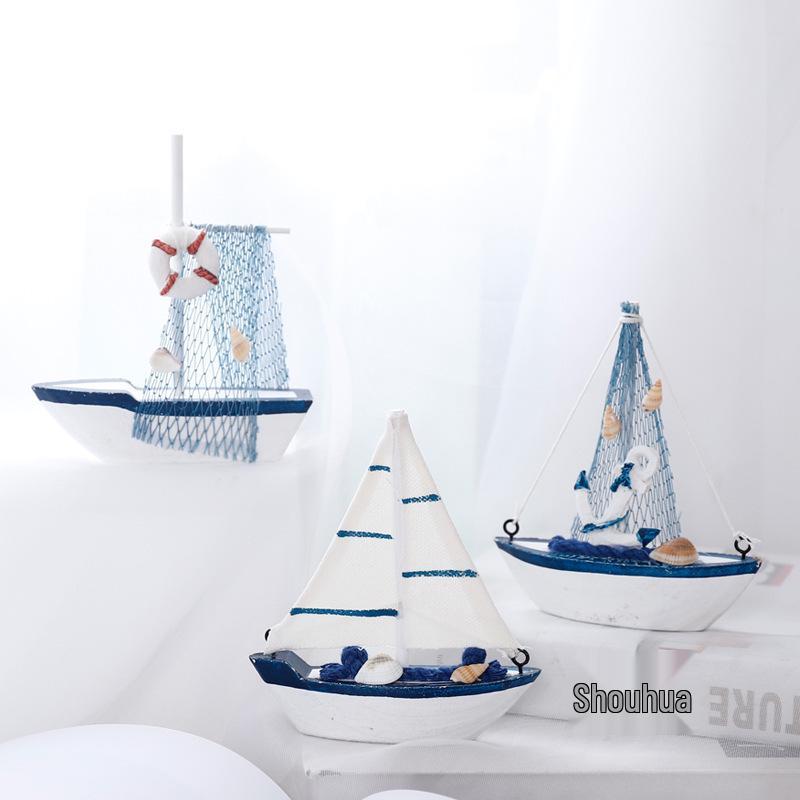 Mediterranean Wooden Sailboat Model Ornament