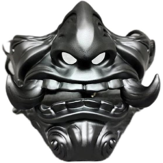Japanese Hannya Mask Demon Oni Samurai Kabuki Prajna Devil Half Face Mask Cosplay, Japanese Demon Prajna Face Cover Halloween Buddhism Prajna Ghost A