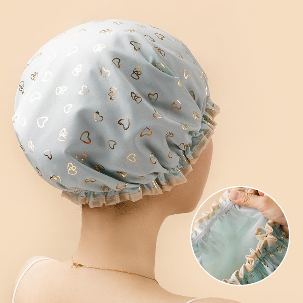 Double Layer Shower Hair Cover Elastic Bathing Hat Fashion Shower Cap зелёный
