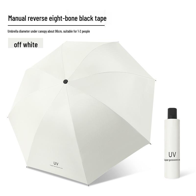 Zakázkový UV černý lepicí deštník proti slunci a dešti – Dámský třídílný design s potiskem loga.