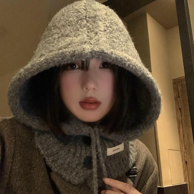 Korean Balaclava Women's Autumn and Winter Warm Hat Neck Scarf Integrated Ear Protection Woolen Knitted Hat