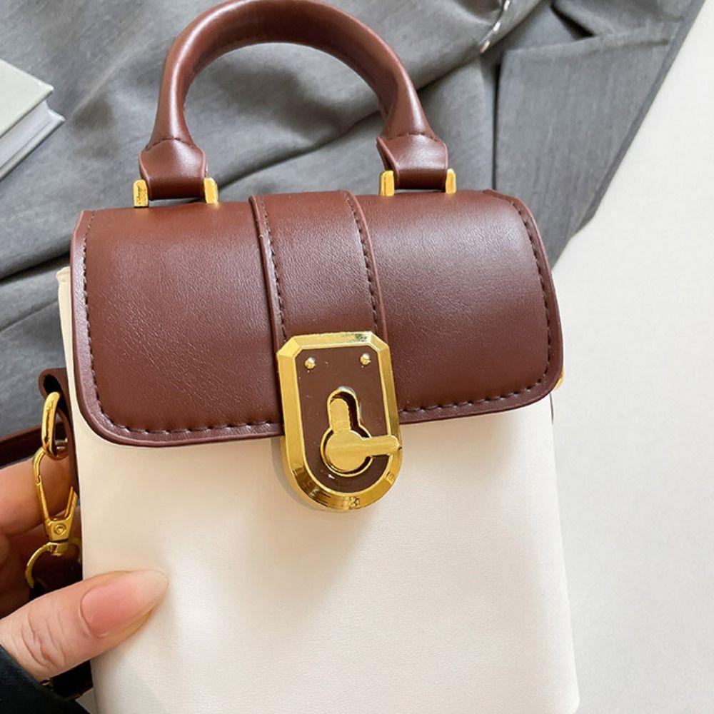 Handbag Contrast Color Phone Bag PU Ins Square Tote Bag Retro Simple Shoulder Bag Travel